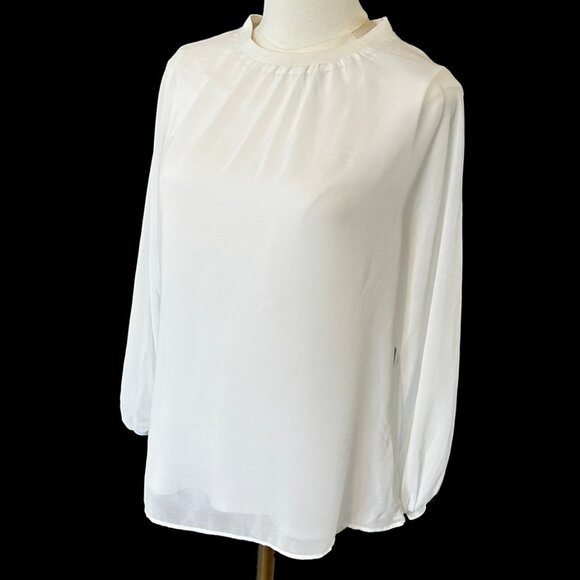 ZARA White Chiffon Blouse in Women's Size Small Puff Sleeves Fully Lined - Picture 3 of 6